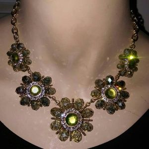 Olive Green crystal clear necklace